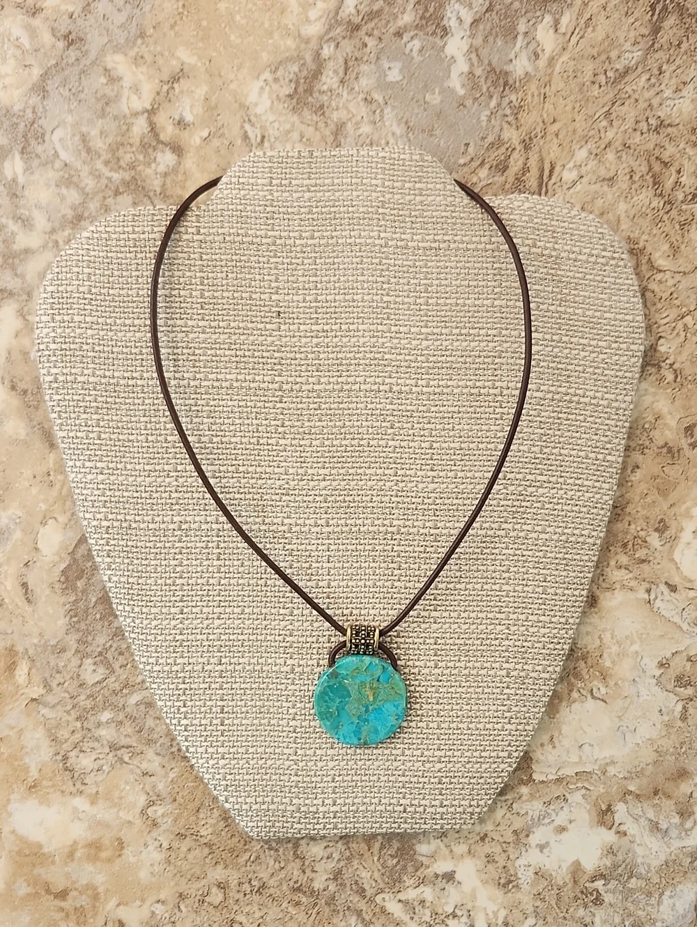 VTG BARSE TURQUOISE-BRONZE-LEATHER NECKLACE